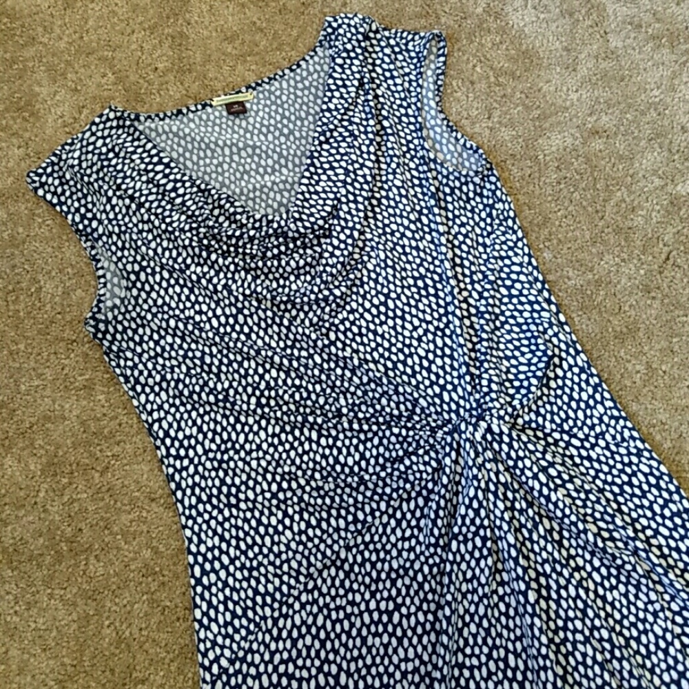Dana Buchman Dress, Mid Length, Blue and White Spotted Pattern